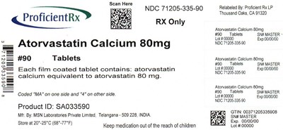 71205-335-90 - atorvastatin 80mg 500s container label