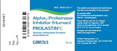 Prolastin vial - 13533 702 11 label