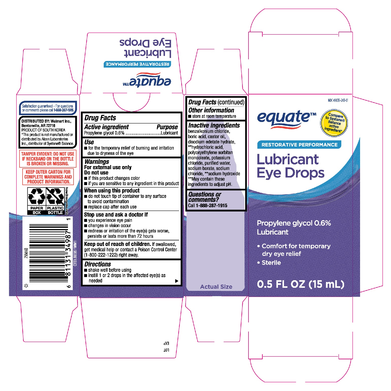 Equate Lubricant Eye Drops Restorati - Images NDC 49035-243