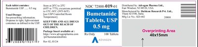 bumetanide-tablets-usp-0pt5mg-100-count.jpg PRINCIPAL DISPLAY PANEL - Bumetanide Tablets USP 0.5 mg - 100 Counts Bottle - bumetanide tablets usp 0pt5mg 100 count