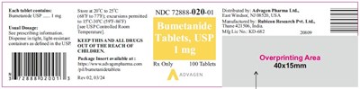 bumetanide-tablets-usp-1mg-100-count.jpg PRINCIPAL DISPLAY PANEL - Bumetanide Tablets USP 1 mg - 100 Counts Bottle - bumetanide tablets usp 1mg 100 count