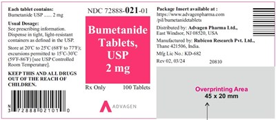 bumetanide-tablets-usp-2mg-100-count.jpg PRINCIPAL DISPLAY PANEL - Bumetanide Tablets USP 2 mg - 100 Counts Bottle - bumetanide tablets usp 2mg 100 count