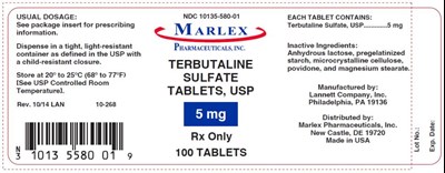 Principal Display Panelndc 10135-580-01terbutalinesulfatetablets, Usp5 mgrx Only100 Tablets (Terbutaline Sulfate Tablets Usp 03)