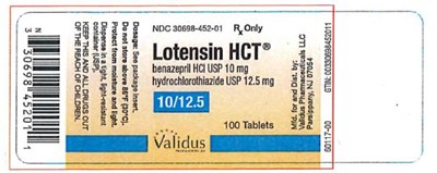 lotensin-hct-03.jpg PRINCIPAL DISPLAY PANEL 10 mg benazepril/12.5 mg hydrochlorothiazide TabletNDC 30698-452-01Lotensin HCT® benazepril HCl USP 10 mghydrochlorothiazide USP 12.5 mg10/12.5 100 TabletsRx Only - lotensin hct 03