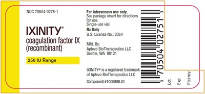 250 IU Single-Use Vial Label - ixinity 23