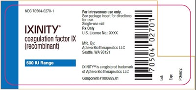 500 IU Single-Use Vial Label - ixinity 25