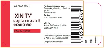 1500 IU Kit Label - ixinity 31