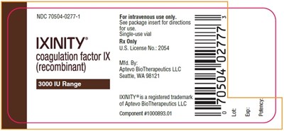 2000 IU Single-Use Vial Label - ixinity 33