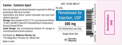 pemetrexed-500mg-label.jpg PACKAGE Label – Pemetrexed for Injection 500 mg single-dose vial - pemetrexed 500mg label