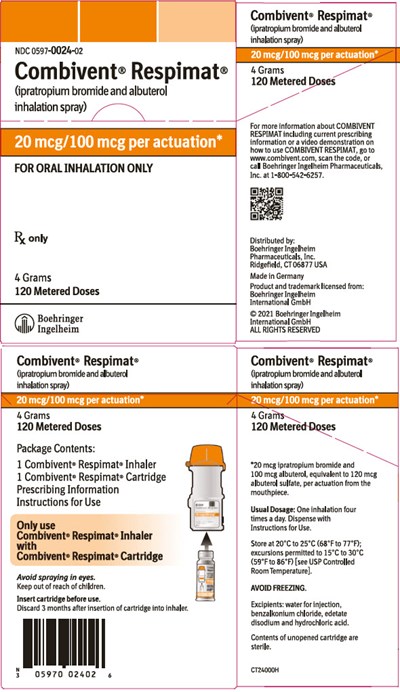 combivent-respimat-16.jpg PRINCIPAL DISPLAY PANEL - 20 mcg/100 mcg Cartridge Carton - combivent respimat 16