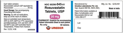 image description - rosuvastatin tablets 20mg 30s bottle label