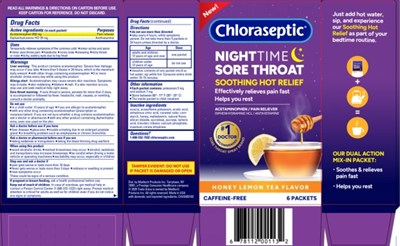 Chloraseptic® Nighttime Sore Throat Soothing Hot Reliefacetaminophen / Pain Relieverdiphenhydramine HCl / Antihistaminehoney Lemon Tea Flavorcaffeine-free6 Packets (Chloraseptic Nighttime Sore Throat Hot Relief   67 01)