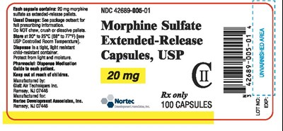 morphine-sulfate-20mg.jpg Morphine Sulfate Extended Release Capsules 20 mg Bottle Label x 100 capsules NDC 46987-322-11 - morphine sulfate 20mg