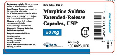morphine-sulfate-50mg.jpg Morphine Sulfate Extended Release Capsules 50 mg Bottle Label x 100 capsules NDC 42689-007-01 - morphine sulfate 50mg