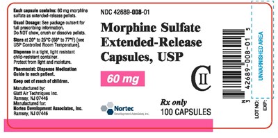 morphine-sulfate-60mg.jpg Morphine Sulfate Extended Release Capsules 60 mg Bottle Label x 100 capsules NDC 42689-008-01 - morphine sulfate 60mg