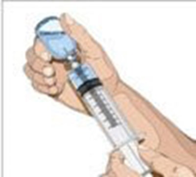 image-10.jpg Remove sterile syringe from package and attach to a sterile needle. Pull back on plunger of the syringe to fill it with air, which should equal the amount of liquid you will be taking from the vial. Insert needle into the center of the vial stopper. Inject air into the vial and withdraw GAMMAGARD LIQUID into the syringe. - image 10