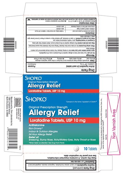 This is the 10 count blister carton label for Shopko Loratadine tablets, USP 10 mg - Lora