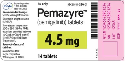 pemazyre-2.jpg Pemazyre (pemigatinib) 4.5mg Tablets - 14 Tablet Bottle Label - pemazyre 2