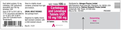 carbidopa-levodopa-tablets-usp-10mg-100mg-30s.jpg Carbidopa and Levodopa Tablets, USP 10 mg/100 mg - NDC 72888-106-30 - 30 Tablets Bottle - carbidopa levodopa tablets usp 10mg 100mg 30s