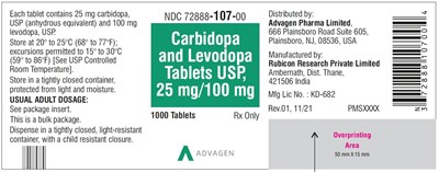 carbidopa-levodopa-tablets-usp-25mg-100mg-1000s.jpg Carbidopa and Levodopa Tablets, USP 25 mg/100 mg - NDC 72888-107-00 - 1000 Tablets Bottle - carbidopa levodopa tablets usp 25mg 100mg 1000s