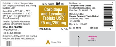 carbidopa-levodopa-tablets-usp-25mg-250mg-1000s.jpg Carbidopa and Levodopa Tablets, USP 25 mg/250 mg - NDC 72888-108-00 - 1000 Tablets Bottle - carbidopa levodopa tablets usp 25mg 250mg 1000s