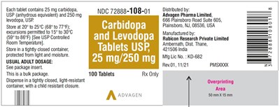 carbidopa-levodopa-tablets-usp-25mg-250mg-100s.jpg Carbidopa and Levodopa Tablets, USP 25 mg/250 mg - NDC 72888-108-01 - 100 Tablets Bottle - carbidopa levodopa tablets usp 25mg 250mg 100s