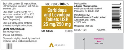 carbidopa-levodopa-tablets-usp-25mg-250mg-500s.jpg Carbidopa and Levodopa Tablets, USP 25 mg/250 mg - NDC 72888-108-05 - 500 Tablets Bottle - carbidopa levodopa tablets usp 25mg 250mg 500s