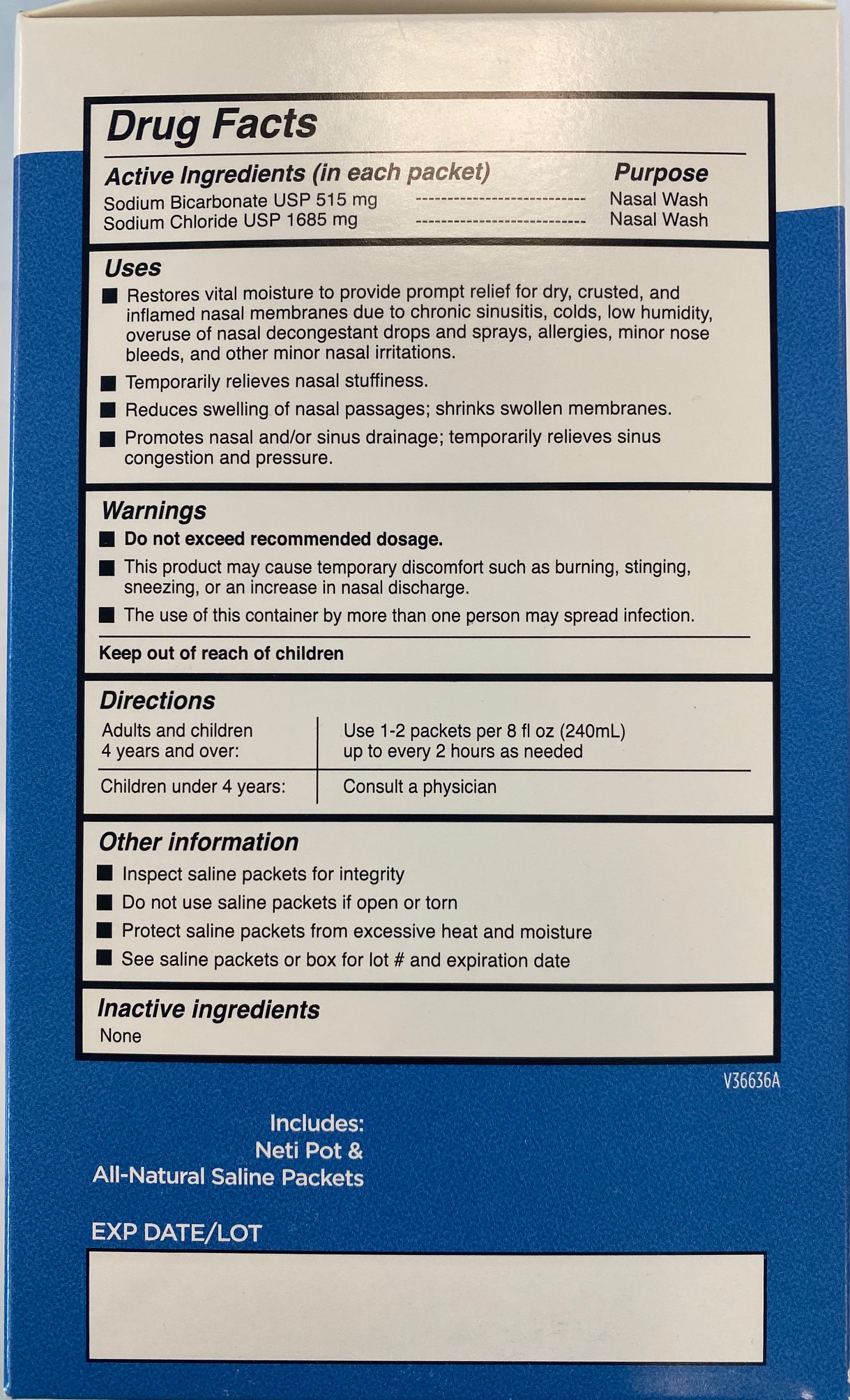 Drug Facts Label Example Equate Neti Pot Sinus Wash - Images NDC 49035-399