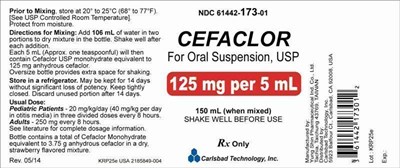 cef-125-150.jpg 125mg per 5mL Bottle Label - 150mL - cef 125 150