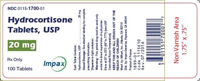 Hydrocortisonce Tablets, USP - 20 mg, 100 Tablets - NDC 0115-1700-01 - hydrocortisone tablets 4