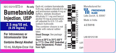 Principal Display Panel – Bumetanide 2.5 mg/10 mL Vial Label (Bum01 0000 05)