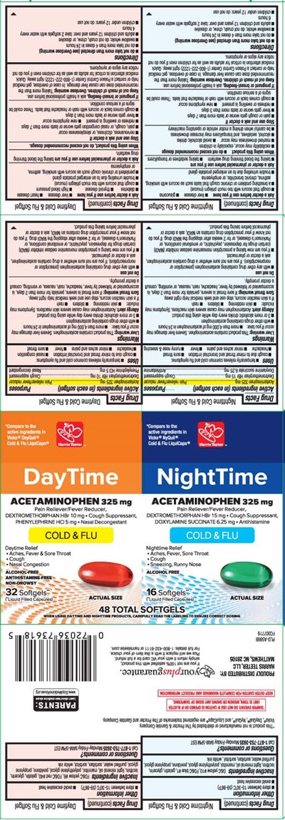 Acetaminophen 325 mg, Dextromethorphan Hbr 10 mg, Phenylephrine HCl 5 mg, Acetaminophen 325 mg, Dextromethorphan Hbr 15 mg, Doxylamine Succinate 6.25 mg (Day Time Pe Night Time No Pse Pe Softgels Pur 1)