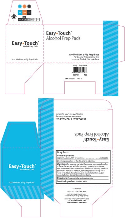 easy-touch-01.jpg PRINCIPAL DISPLAY PANEL - 100 Medium 2-Ply Prep Pads Carton - easy touch 01