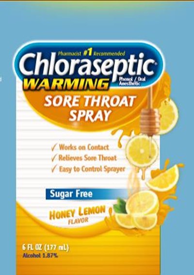 chloraseptic-warming-sore-throat-spray-01.jpg Chloraseptic Warming Sore Throat SprayPhenol/Oral AnestheticHoney Lemon Flavor | 6 FL OZ (177 mL) - chloraseptic warming sore throat spray 01