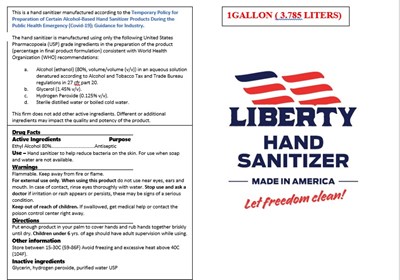 1 Gallon/3.785l Label (Hand Sanitzer Label 1 Gal)