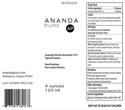120 mL Dropper Label (Anandapure Sanitizer 120mldropper Ndc74733 002 04)