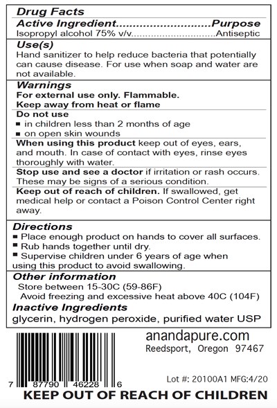 1890 mL Jug Back Label (Anandapure Sanitizer 1890ml Bl Ndc74733 002 05)