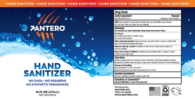 473 mL Label - Pantero HandSanitizer 16ozEA80 8.375x4.25.NDC 74153 333 16