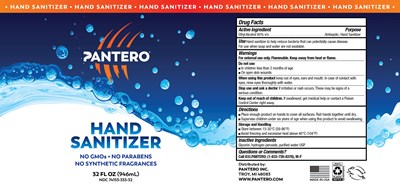 946 mL Label - Pantero HandSanitizer 32ozEA80 10x4.75.NDC 74153 333 32