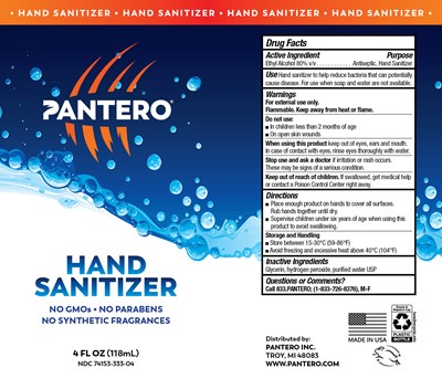 118mL Label - Pantero HandSanitizer 4ozEA80 5.6875x5.NDC.74153 333 04