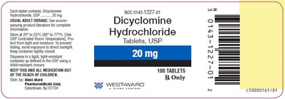 Ndc 0143-1227-01 Dicyclomine Hydrochloride Tablets, Usp 20 mg 100 Tablets Rx Only (Dicyclomine Hydrochloride Tablets Usp 2)