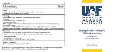 16 oz. UAF isopropyl hand sanitizer - 0420 UAF hand sanitizer labels isopropyl 16oz