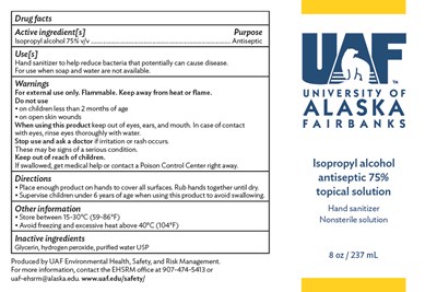 8 oz 75% isopropanol hand sanitizer - 0420 UAF hand sanitizer labels isopropyl 8oz