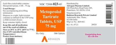 metoprolol-tartrate-tabs-usp-75mg-500s.jpg NDC 72888-023-05 - Metoprolol Tartrate Tablets, USP 75 mg - 500 Tablets - metoprolol tartrate tabs usp 75mg 500s