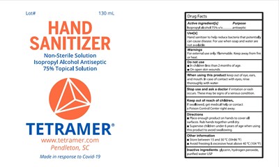130 mL Label (Tetramer Sanitizer Label 2)