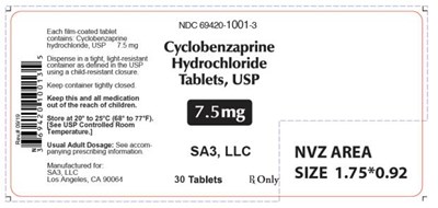 Ndc 69420-1001-3cyclobenzaprinehydrochloridetablets, Usp7.5 mgrx Only30 Tablets (Cyclobenzaprine Tablets 02)
