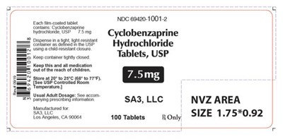 Ndc 69420-1001-2cyclobenzaprinehydrochloridetablets, Usp7.5 mgrx Only100 Tablets (Cyclobenzaprine Tablets 03)