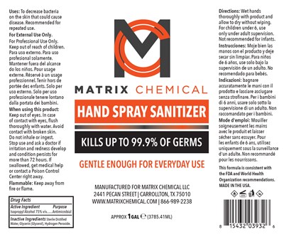 3785.41 mL Label (Matrixchem Handsani Spray 1gal Fda)