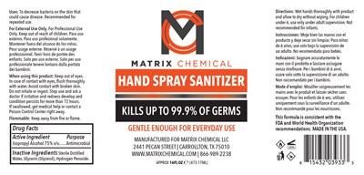 473.17 mL Label (Matrixchemical Handsani Spray 16oz Fda)