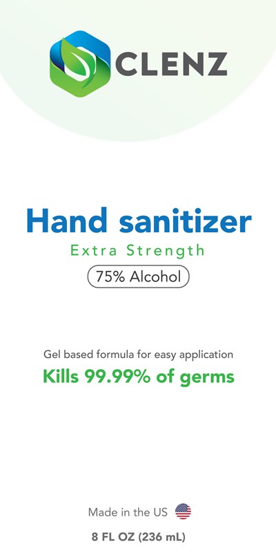 Clenz-hand-Sanitizer-front-label.jpg 236 ml label - Clenz hand Sanitizer front label